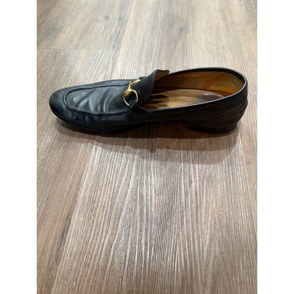 Gucci Mens Black Leather Horsebit Loafers Gold Hardware amputee right shoe 10 - Picture 3 of 9